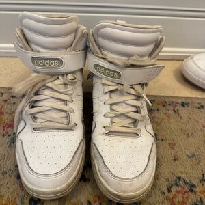 adidas White High-Top Strap Sneakers